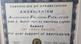 John J. Morris Post 62 honors Archwell Heath with Americanism Award